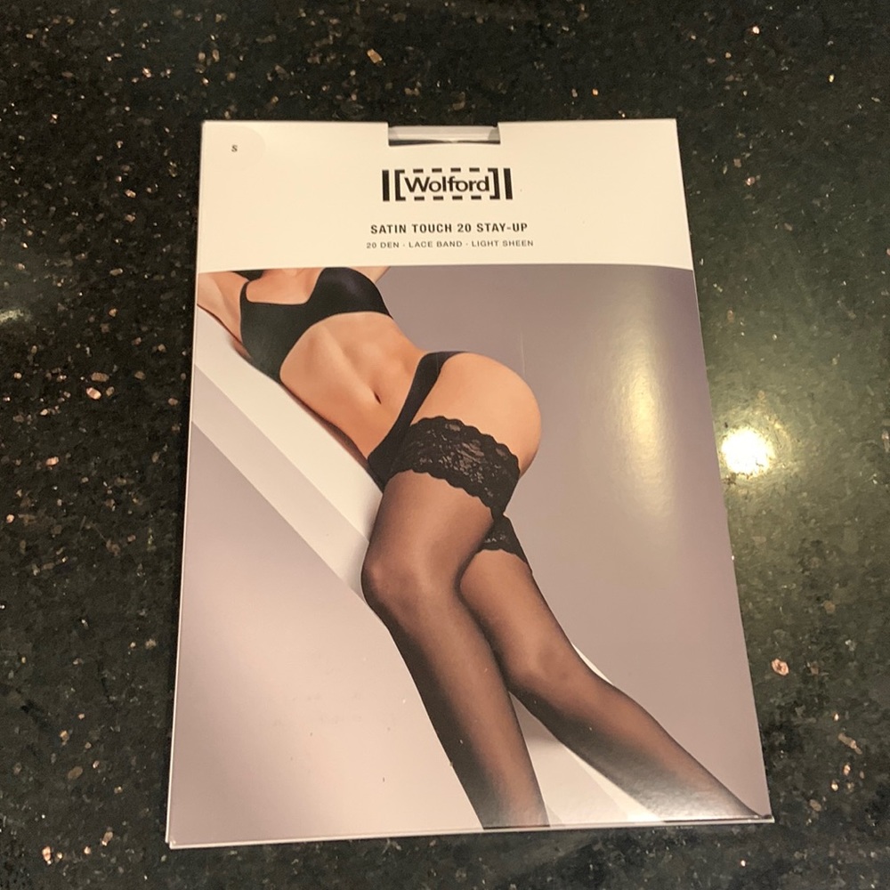 Brand new Wolford satin touch 20 stay-up tights in black